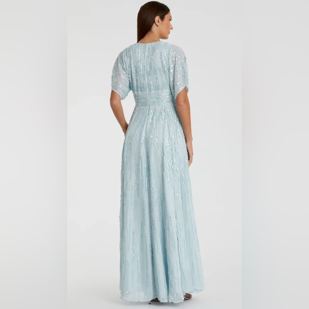 Mac Duggal Blue Embellished V Neck Evening Gown - Picture 3 of 8